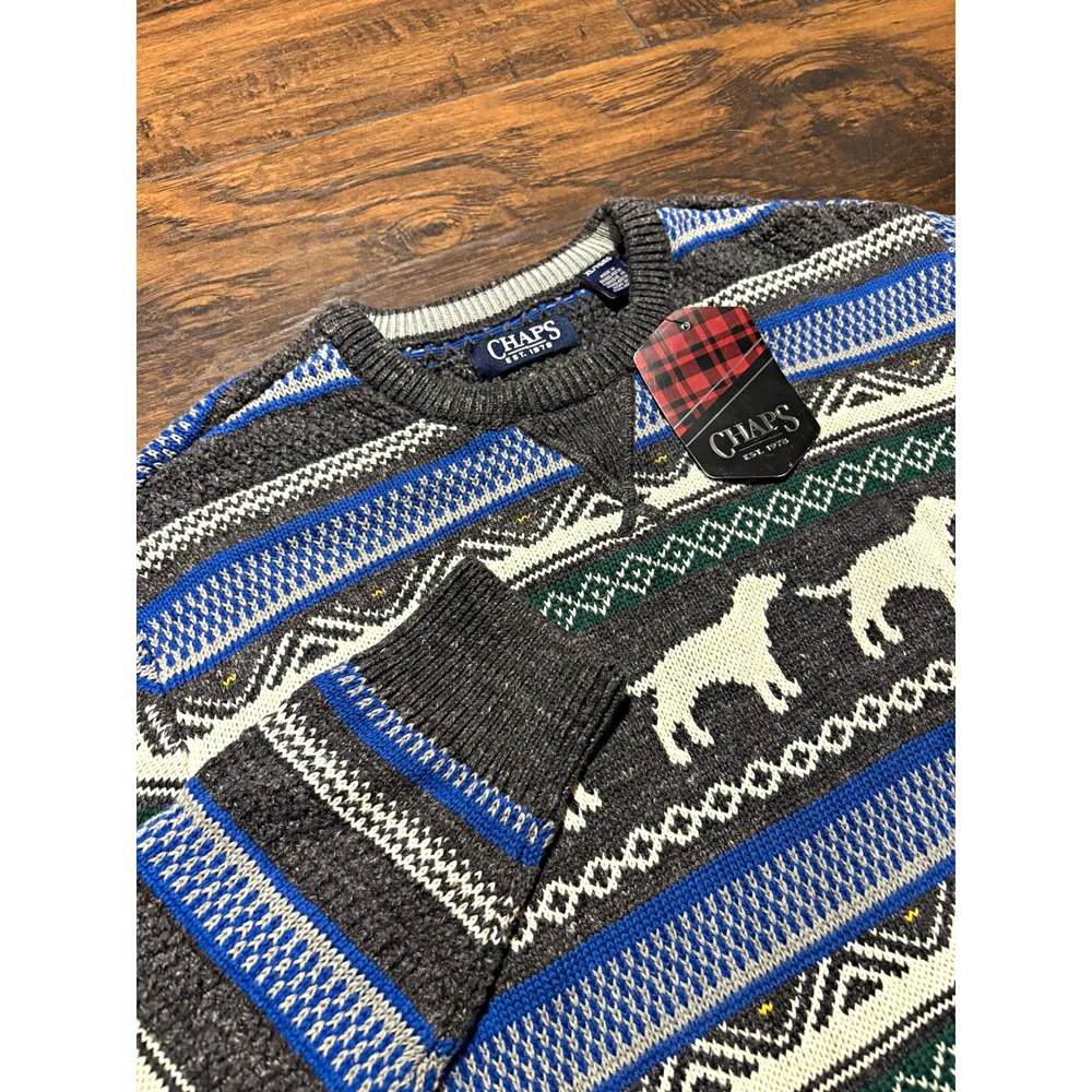 NWT Chaps Men's XL Chunky Knit Fair Isle Reindeer Christmas Crewneck Sweater